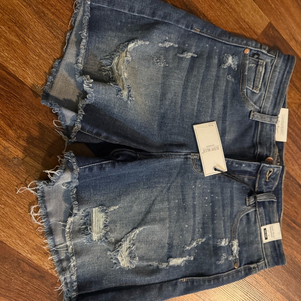 Denim Blue Distressed Women Shorts